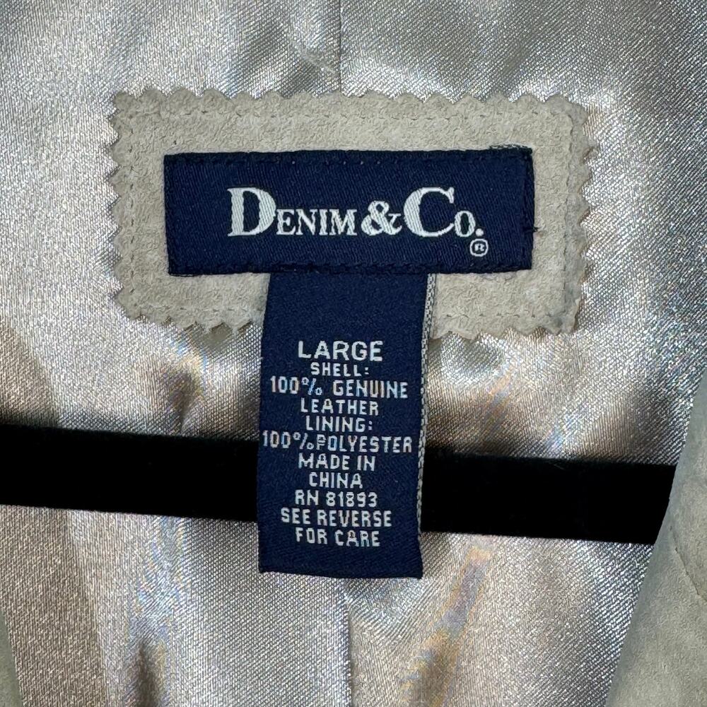 Denim & Co Light Tan Leather Suede Blazer Jacket Size Large 90's VTG Satin Lined - Picture 7 of 7